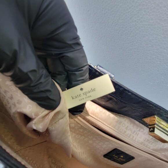 Kate Spade New York Orchard Valley Croc Kelsey Black Leather Tote Bag With Gold - Picture 14 of 16